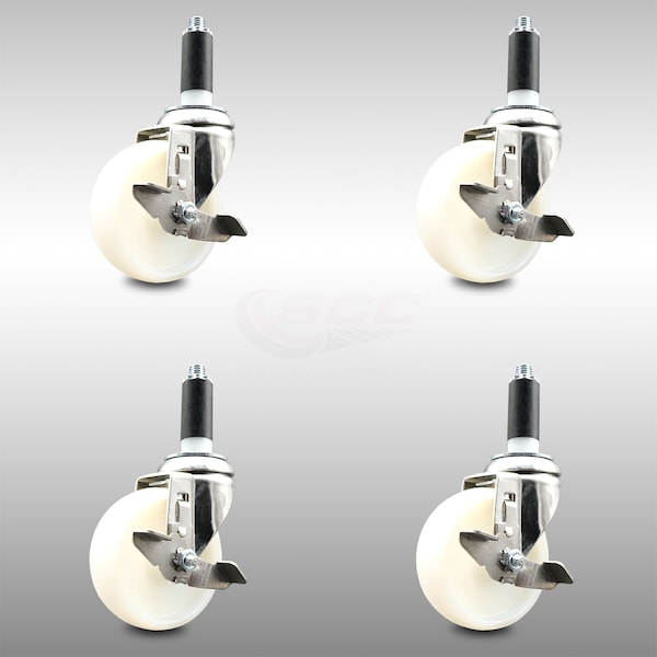 Service Caster 4 Inch 316SS Nylon Wheel Swivel 1-1/8 Inch Expanding Stem Caster Set Brake SCC SCC-SS316EX20S414-NYS-TLB-118-4 - main